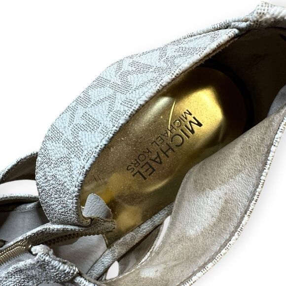 MICHAEL KORS Women’s White Tan Zip Up Damita Logo Wedge Size 9.5 - Picture 6 of 7